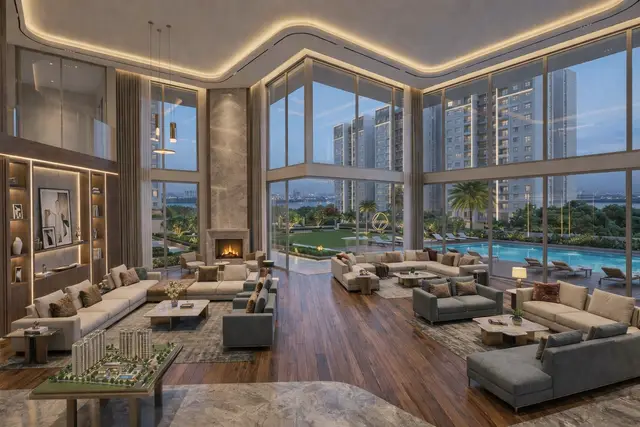 Elegant clubhouse interior design for Hiranandani Goa